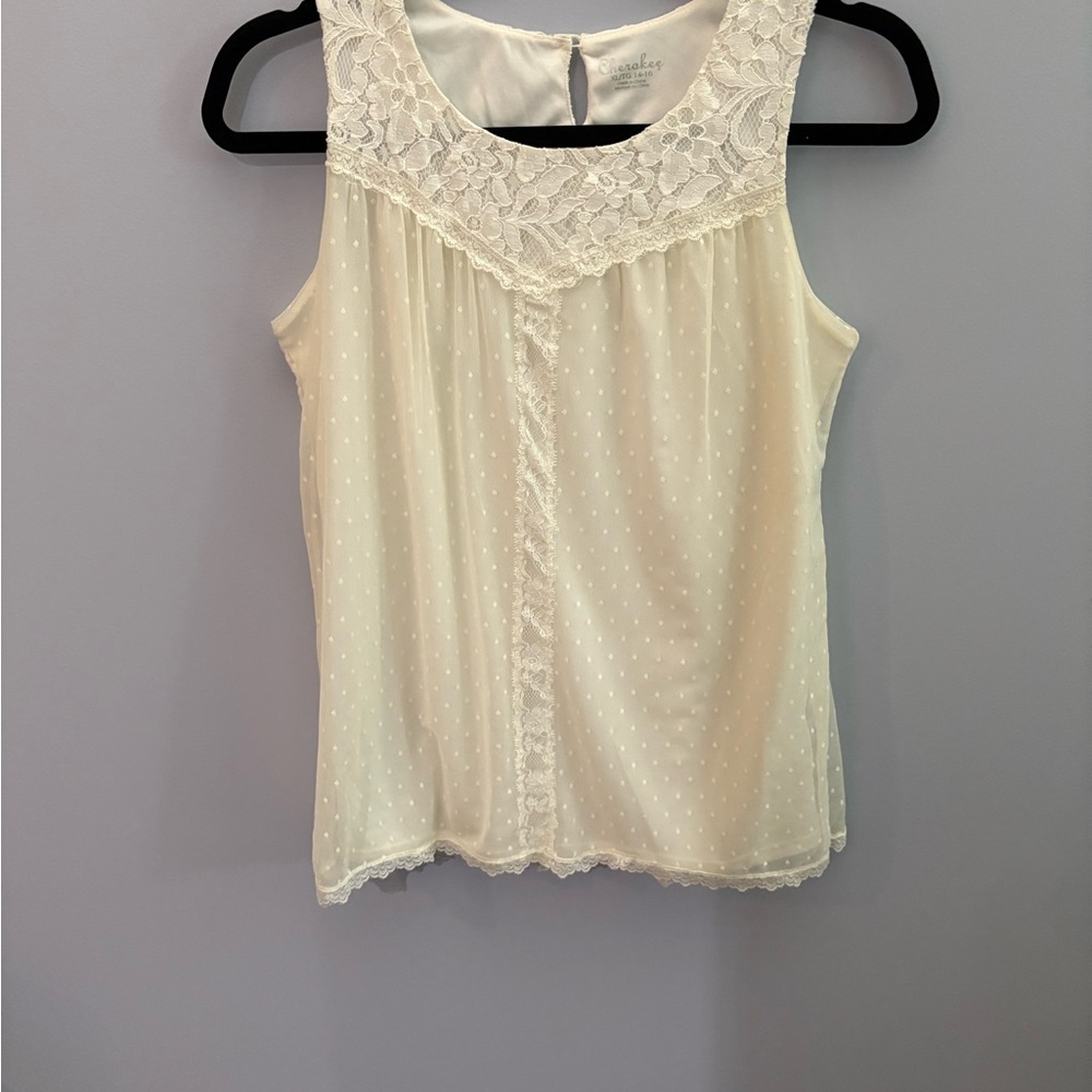 Cherokee Cream Lace Tank Top For Girls in Size XL (14-16)